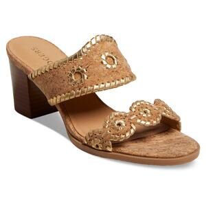 Jack Rogers Caroline Mid Stacked Heel Sandal Natural Cork / Gold‎ - 8.5